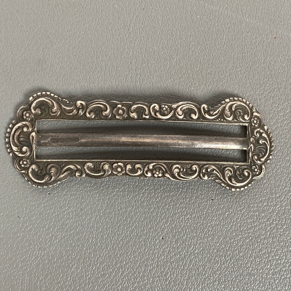 Antique Sterling Silver Repousse Floral Sash Buckle Art Nouveau Belt Slide